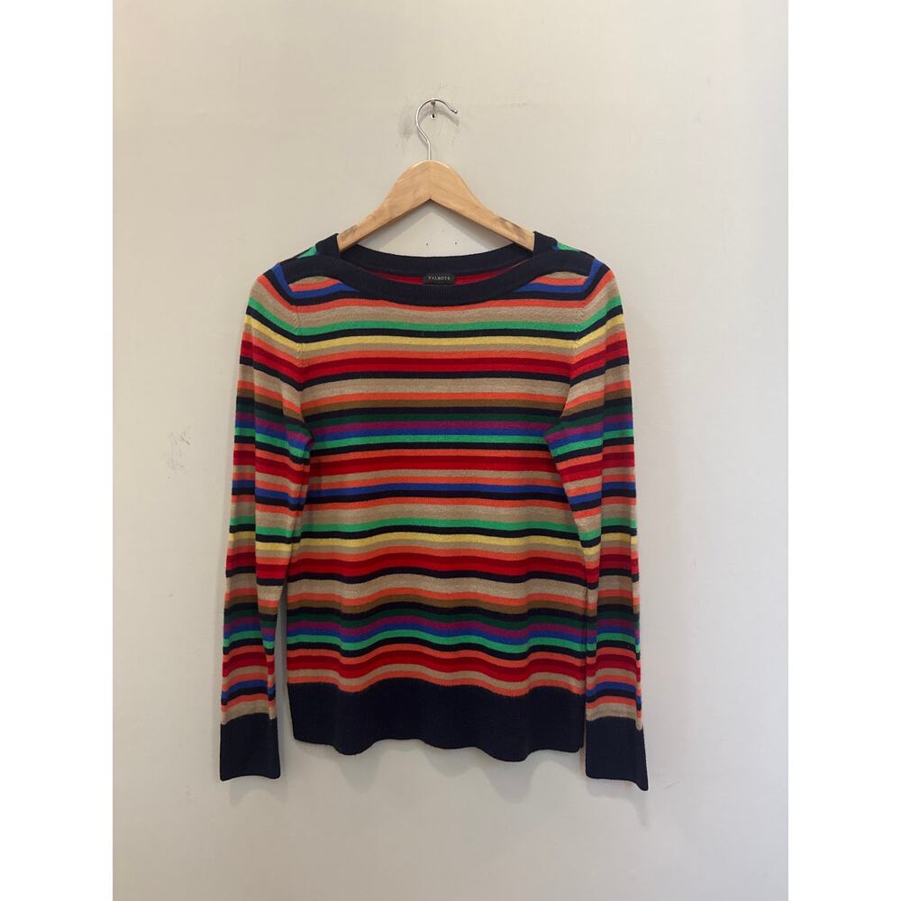 Talbots Rainbow Stripe Lambswool Blend Sweater Crewneck Boho Preppy Classic Sz S